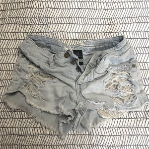 Distressed jean shorts